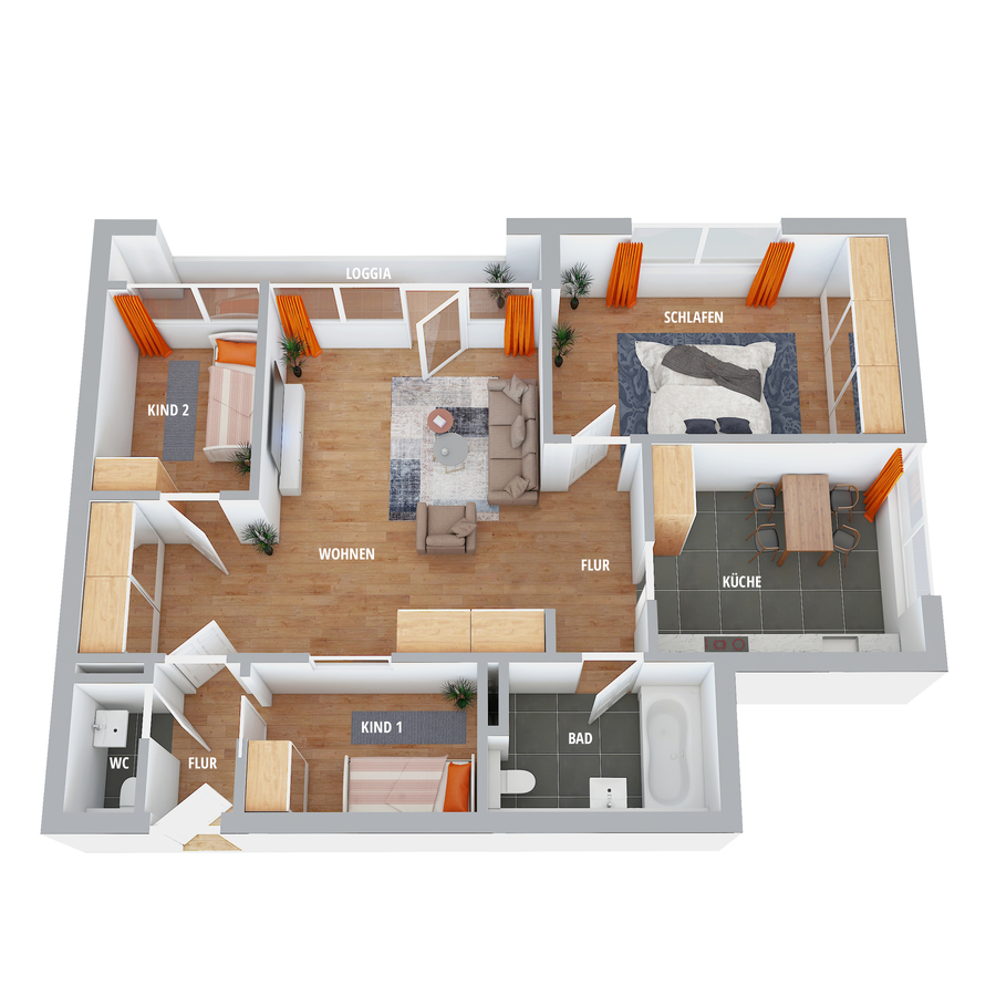 3D-Grundriss Etagenwohnung Ludwigshafen am Rhein