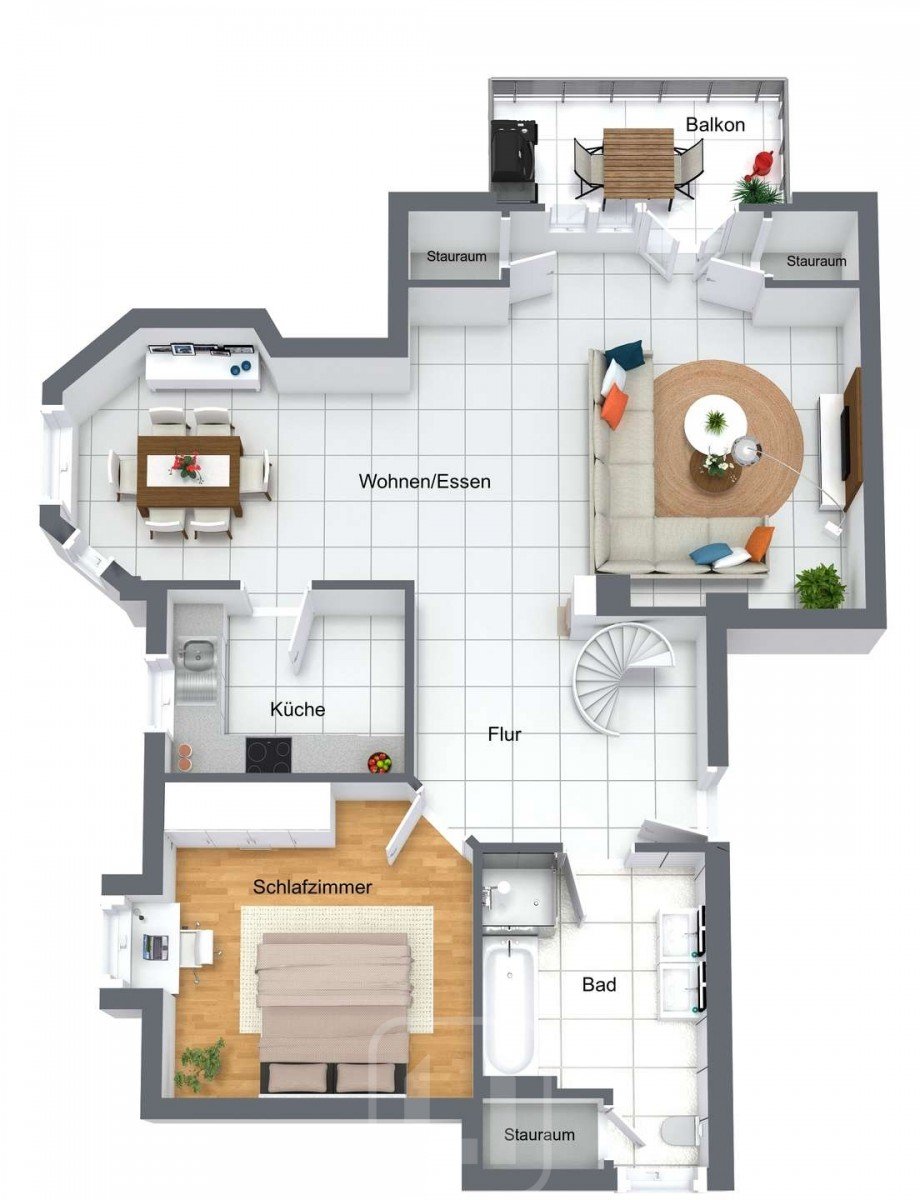 3D-Grundriss Dachgeschoss Maisonettewohnung Ehningen