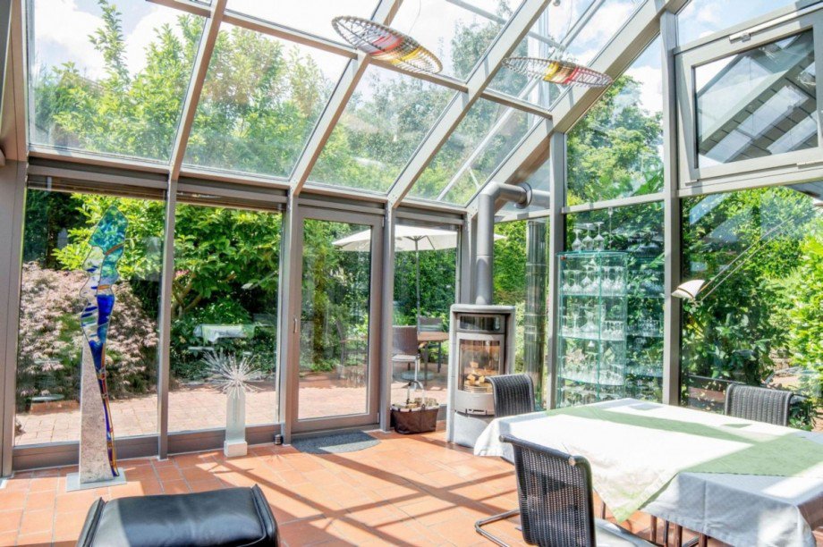 Glasanbau mit Kaminofen Einfamilienhaus Calw