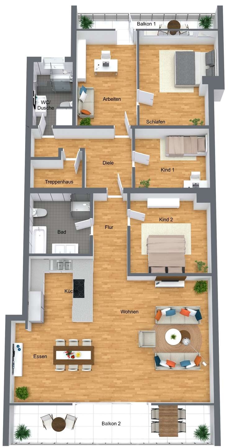 3D Grundriss Dachgeschosswohnung Calw