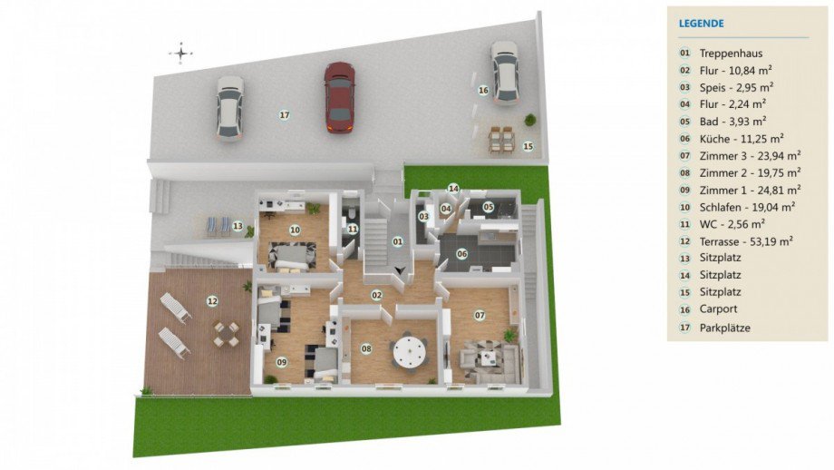 3D-Grundriss 1. OG Etagenwohnung Calw