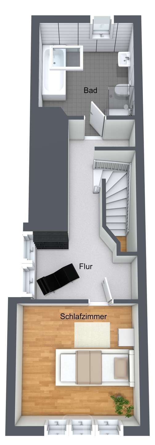3D Grundriss Spitzboden Maisonettewohnung Renningen