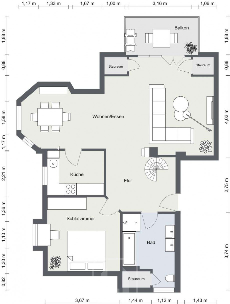 2D-Grundriss Dachgeschoss Maisonettewohnung Ehningen
