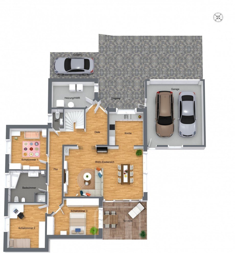 3D-Grundriss Erdgeschoss Bungalow M�ssingen