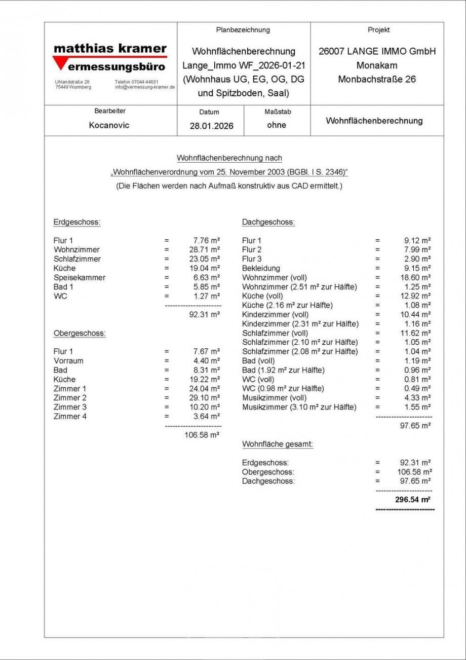 Wohnfl�chenberechnung Mehrfamilienhaus Bad Liebenzell