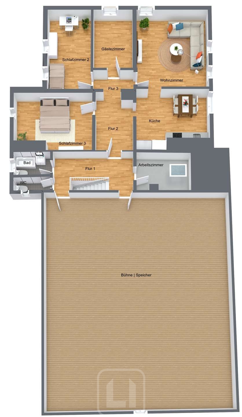 3D Grundriss DG Mehrfamilienhaus Bad Liebenzell