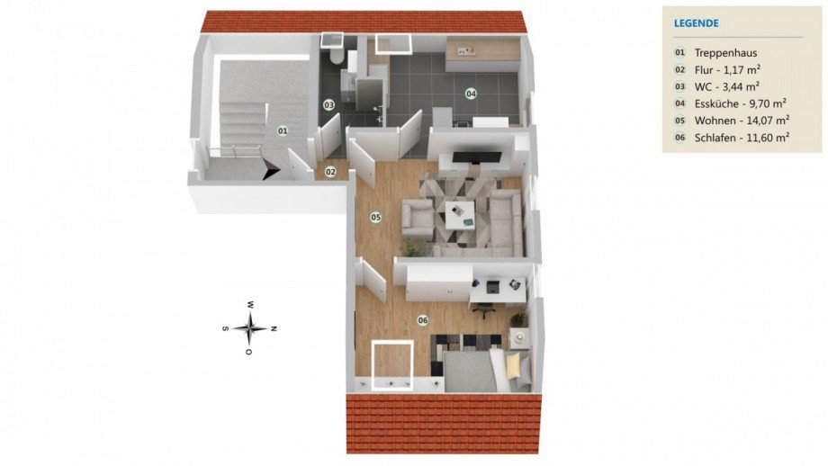 3D-Grundriss DG rechts Etagenwohnung Calw