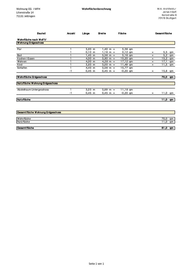 Wohnflaechenberechnung Erdgeschosswohnung Jettingen